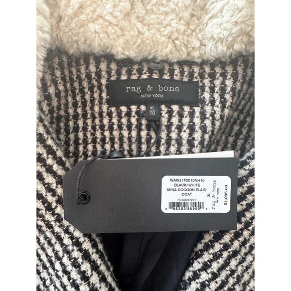 Rag & Bone Mina Houndstooth Brown Plaid Wool Coat XL - Picture 8 of 12
